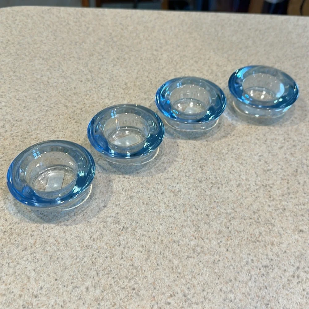 4 IKEA Retro Style Chunky Transparent Blue Glass Tea Light Candle Holders
